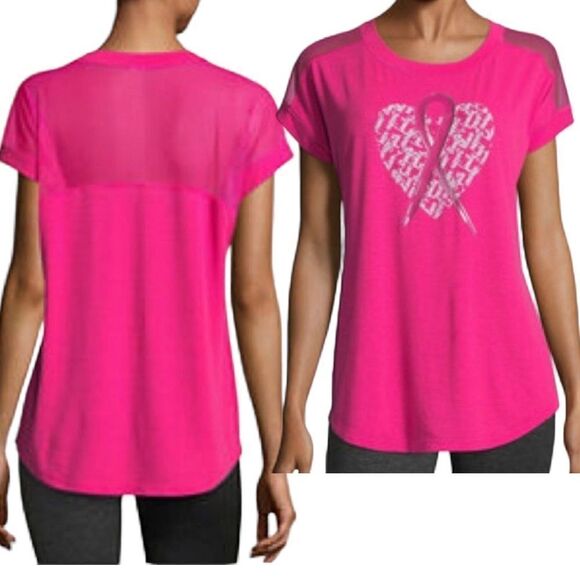 Breast Cancer Awareness Sheer Shoulder Top NEW - Picture 1 of 14